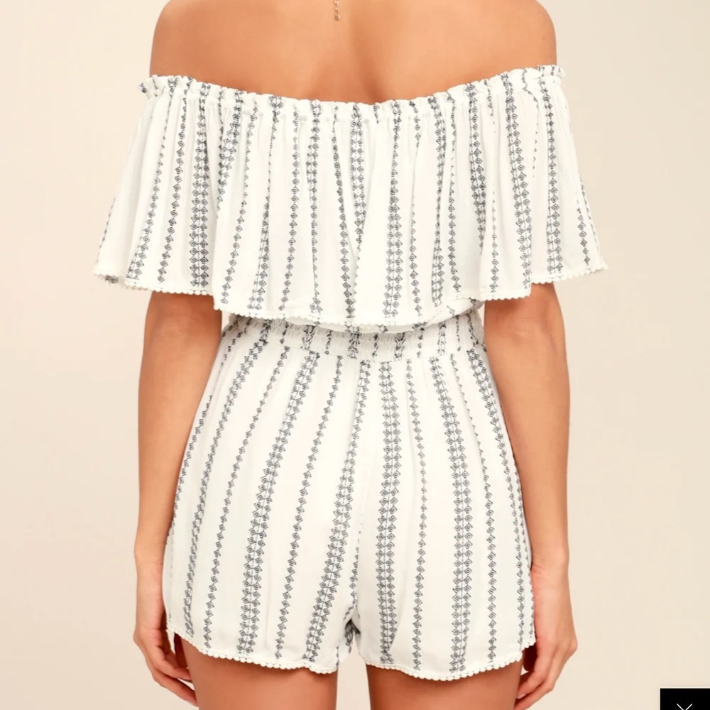 Lulus See Ya There White Print Off-the-shoulder Romper - Size L - Picture 5 of 7